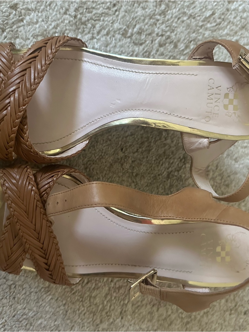 Vince Camuto Cognac Braided Leather Platform Sandals